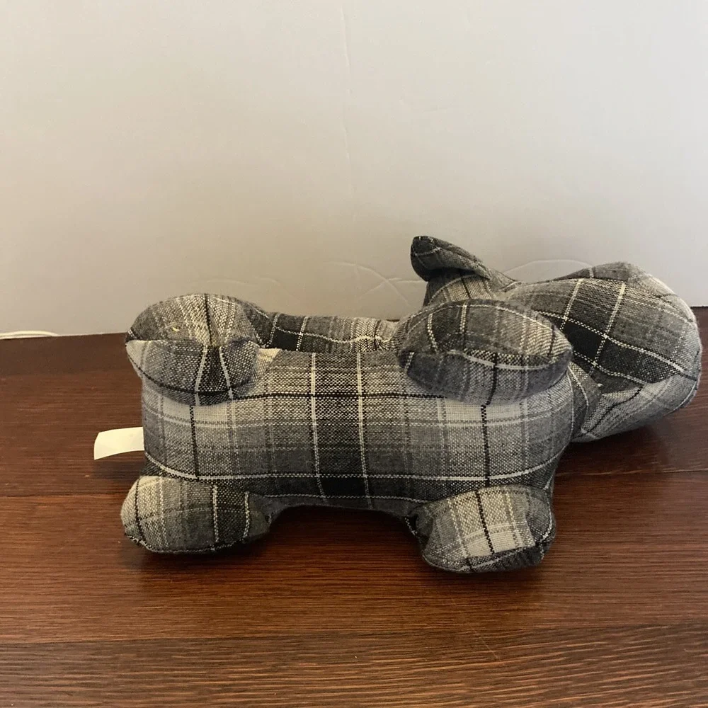 Gray & White Plaid Door Stop Dog Plush Westie Scottish Terrier Scotty SUPER CUTE